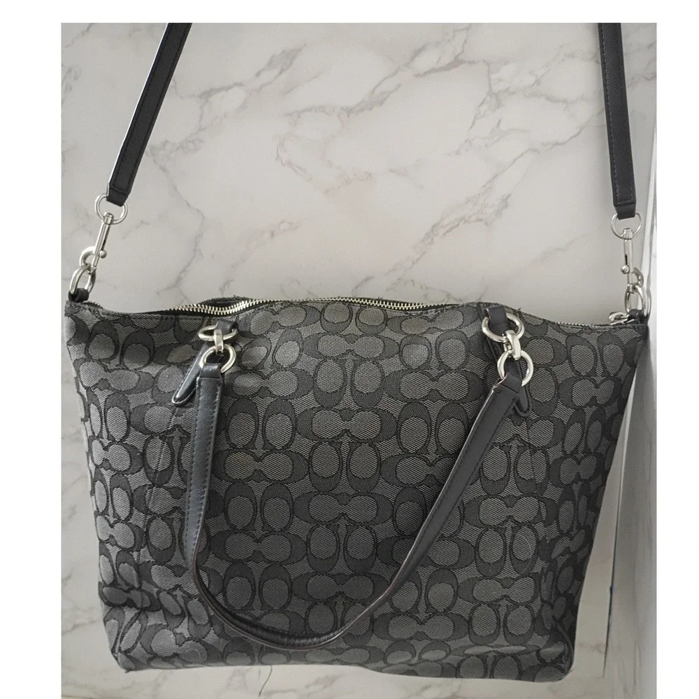 COACH Signature Kelsey Black Smoke Satchel/Crossbody Bag - EUC